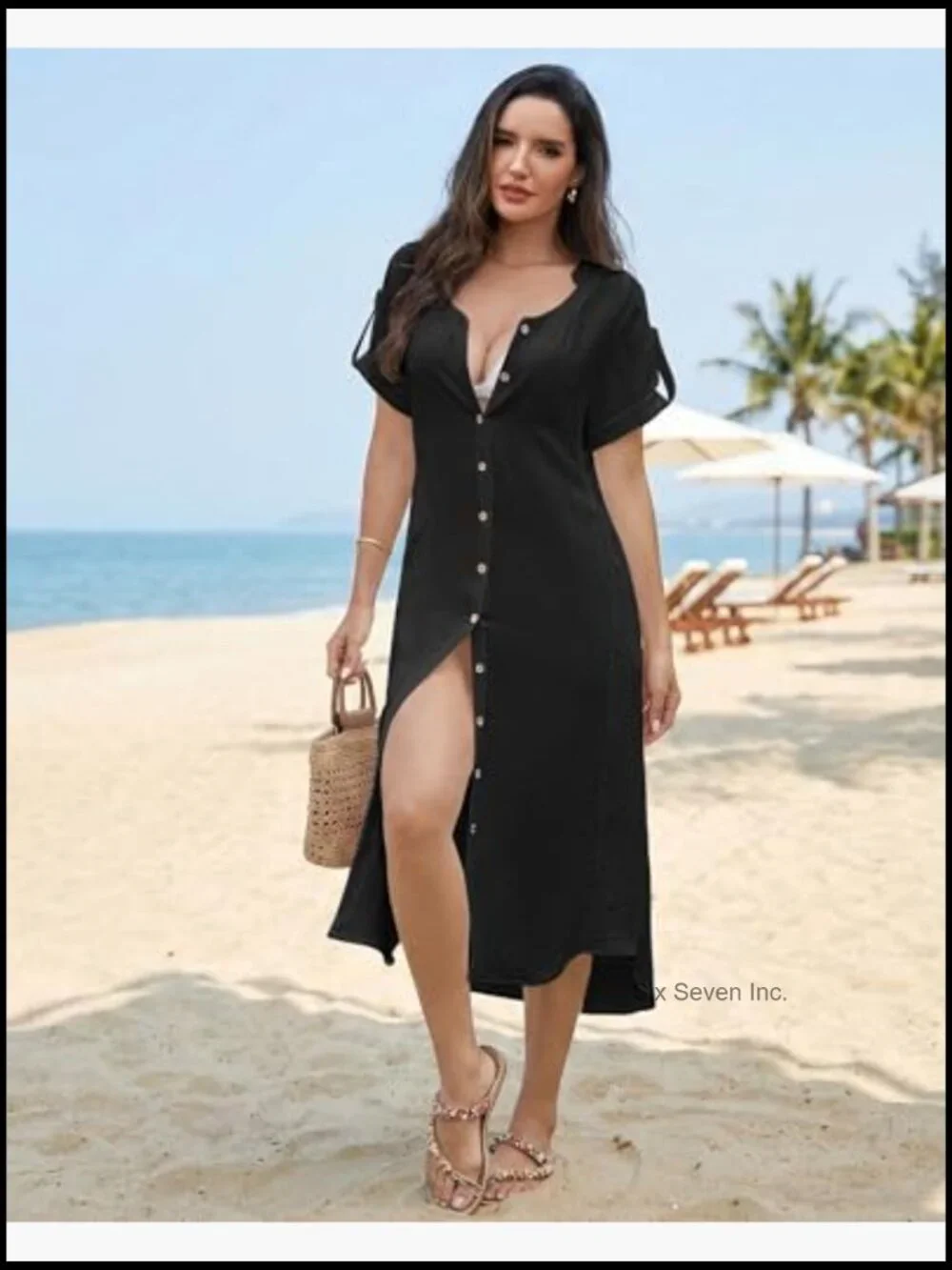 Swimsuit Coverup Button Down Casual Summer Dress with Pockets - Picture 2 of 7